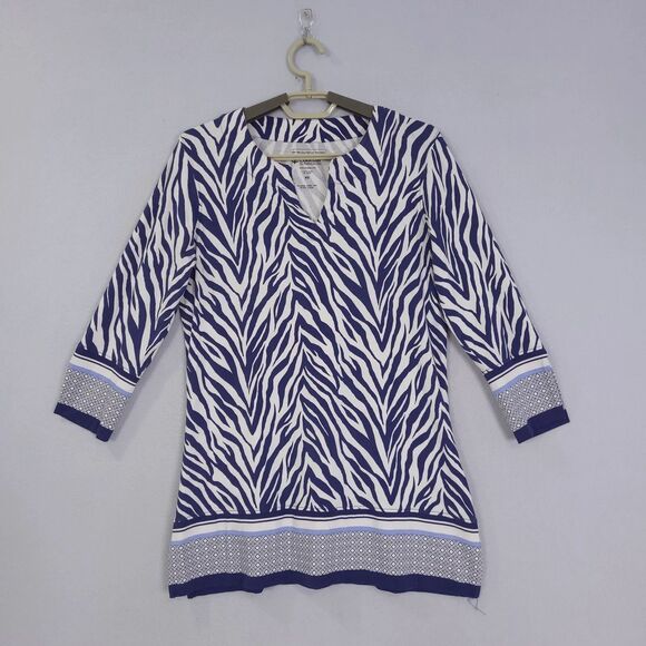 Coolibar Top Womens X-Small St Lucia UPF 50+ Tunic Blue White 3/4 Sleeve XS - Picture 1 of 10